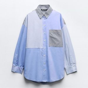 Zara CONTRASTING STRIPED POPLIN SHIRT.